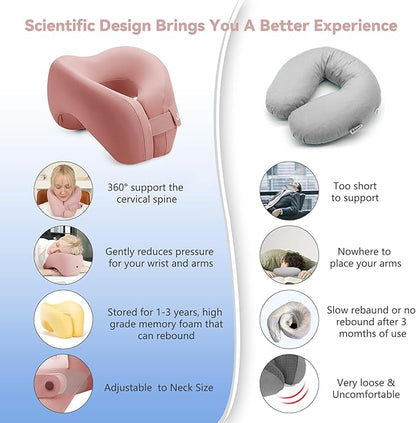 jiaao Neck Pillow Airplane, Memory Foam Travel Neck Pillows for Long Flight, 3D Eye Masks, Ear Plugs and Portable Drawstring Bag, Napping Pillow for Home, Road Trips, Sleep Rest and Travel Use