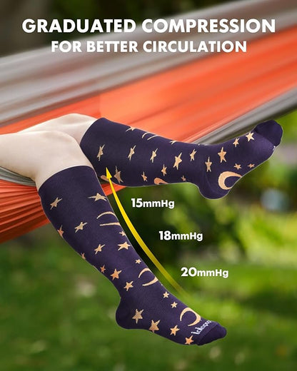 Bamboo Viscose Compression Socks for Women Men 2 Pairs 15-20mmHg Knee High Compression Socks Travel Nurse