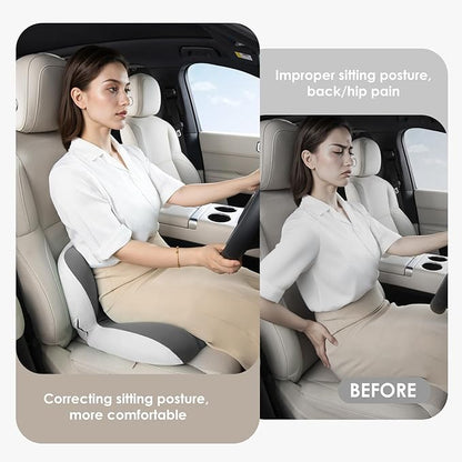 FLORICH Memory Foam Truck Seat Cushion,Car Seat Cushion and Lumbar Support Pillow for Office Chair Ergonomic Back Support & Sciatica Relief for Long Drives(Light Grey)