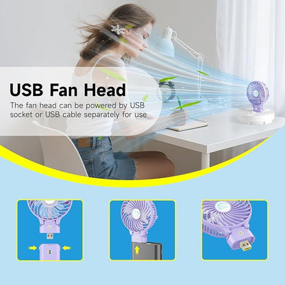 HandFan 10400mAh Personal Handheld Fan, 40Hrs Long-Lasted Hand Fan Rechargeable, Mini Cooling Fans Foldable, Heavy Duty Battery Fans Portable for Travel Beach Concerts Cruise Makeup(Purple)