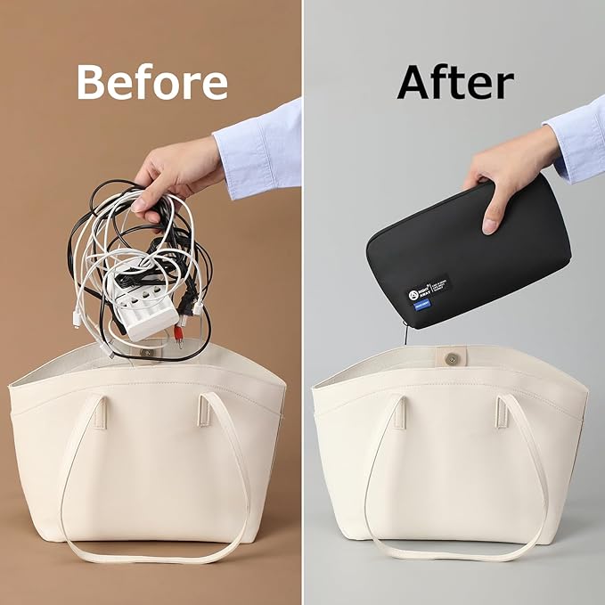 RIGHT AWAY Travel Tech Pouch，Waterproof Cord Case，Electronics Organizer Travel Case，Cable Organizer Storage Bag For Phone, Charger, Accessories(BLACK)