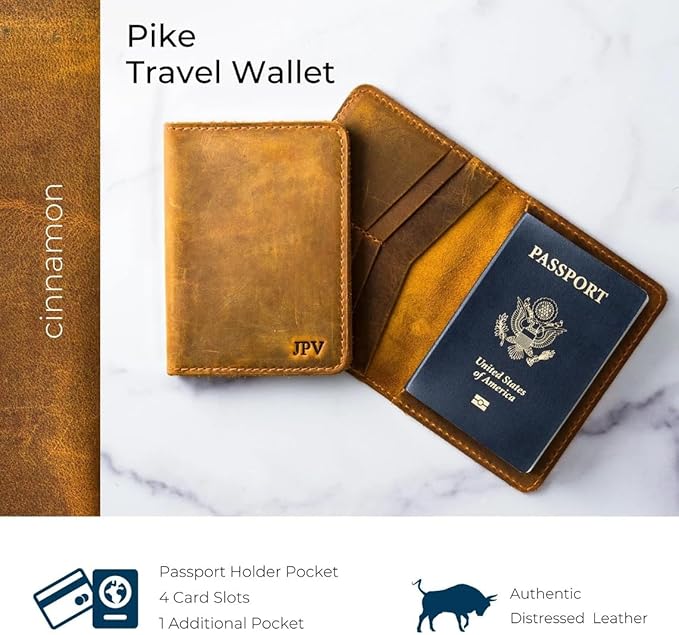 PEGAI Handcrafted Leather Passport Wallet for Men and Women | Full Grain Crazy Horse Leather Passport Holder | Custom Travel Passport Cover & Organizer | (Cinnamon)