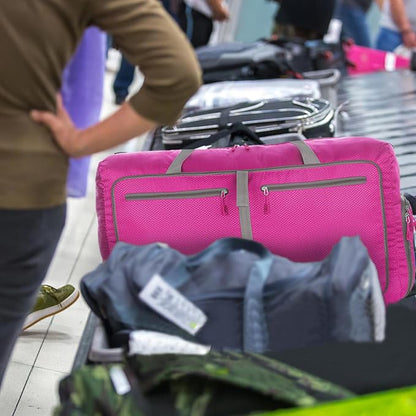 Bago Large Foldable Duffel Bags for Traveling Women & Men - 80L Packable Duffle Bag for Travel with Shoe Compartment - Water Repellant, Heavy Duty, Lightweight Folding & Collapsible (Pink)