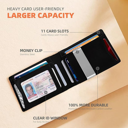 RUNBOX Slim Wallets for Men - Leather Money Clip Mens Wallet - RFID Blocking Front Pocket Bifold Wallet - Thin Credit Card Holder with Gift Box