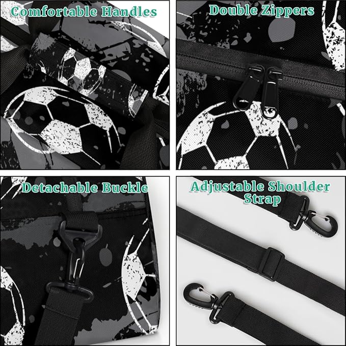 Personalized Kids Duffel Bag for Girls Boys Traveling Football Soccer Pattern Small Sport Gym Bag Custom Overnight Weekender Tote Bag Carry on Teen Dance Bag for Gymnastic Ballet