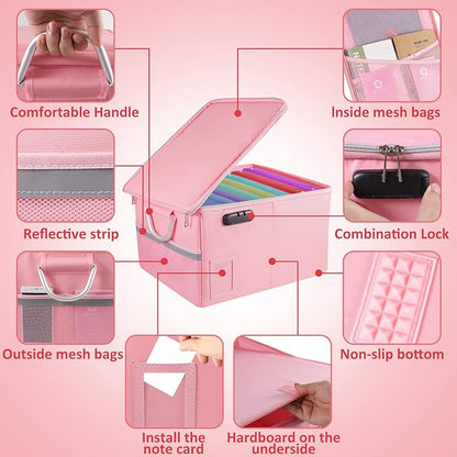 Fireproof Document Box, Fireproof Organizer Safe Box with Lock, Portable Office Storage Cabinet for Hanging Letter/Legal Folder 16.1 x 12.9 x 11in(Pink)