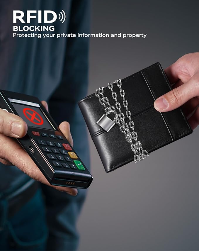 Swallowmall Leather Wallet for Mens Genuine Leather RFID Blocking Bifold Wallets with 2 ID Windows 13 Card Slots