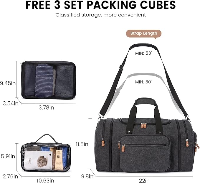 Sucipi Canvas Travel Duffel Bag for Men, Weekend Overnight Bag with Shoe Compartment and Toiletry Bag, Carry-On for Airplanes, Dark Grey