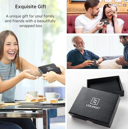 Men's Wallet, Genuine Leather RFID Blocking Slim Money Clip Wallet Minimalist Front Pocket Tri-Fold Money Clip Credit Card Holder with Present Box Dark Brown