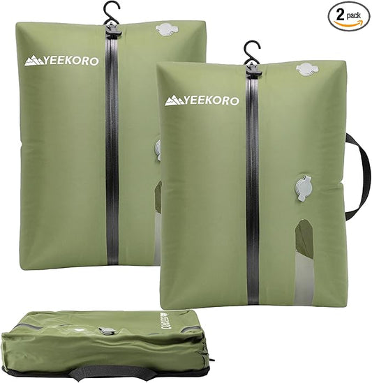 Vacuum Bags for Travel, Professional IP67 Reusable Vacuum Compression Bags for Travel Suitcases, Durable Space Saver Bag (2 PACK GREEN, No Pump)