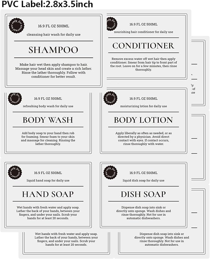 Empty Plastic Bottles with Pump Dispenser and Labels Included, Refillable Travel Containers for Hand sanitizer Shampoo Lotion, etc - No BPA/Parabenf, 500ml/16.9oz (Amber, 6 Pack)