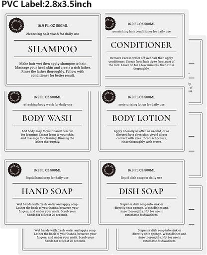 Empty Plastic Bottles with Pump Dispenser and Labels Included, Refillable Travel Containers for Hand sanitizer Shampoo Lotion, etc - No BPA/Parabenf, 500ml/16.9oz (Amber, 6 Pack)