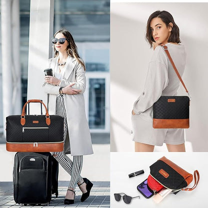 Weekender Bag for Women, Travel Duffel Bag Carry On Overnight Bag with Shoe Compartment Large Nylon Travel Weekend Tote Bag