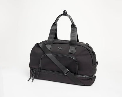 Joan & David 22" Drop Bottom Travel Weekender Overnight Gym Duffel Bag, Includes Front Zip Pocket, Interior Mesh Zip, Detachable Pouch with TSA Approved Bottles (Black)