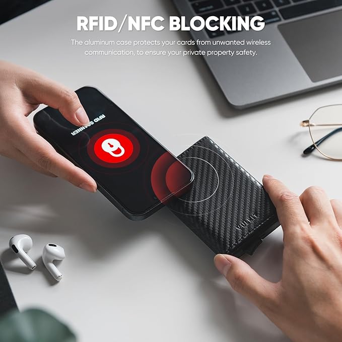 VULKIT Pop up Wallet Minimalist Cash Wallets RFID Blocking Leather Smart Credit Card Holder with Magnetic Closure for Men