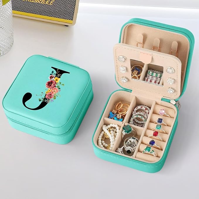 Parima Personalized Birthday Gifts - Blue Initial Travel Jewelry Case Organizer for Girls - Letter J