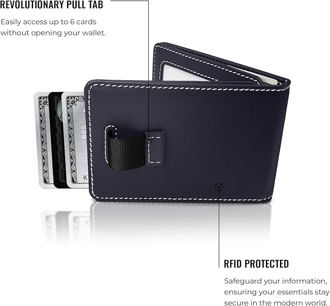 Kings Loot Wallet for Men | Minimalist Slim RFID Blocking Leather Design with Cash Pocket & Card Pull Strap | Holds 1-15 Cards | Stylish & Durable Wallets (Sapphire)