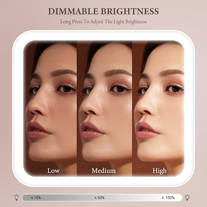 Travel Makeup Bag with LED Lighted Mirror, Cosmetic Makeup Organizer Bag with 3 Color Setting, Makeup Train Case with Adjustable Dividers for Women Makeup Brushes Jewelry Accessories