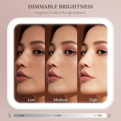 Travel Makeup Bag with LED Lighted Mirror, Cosmetic Makeup Organizer Bag with 3 Color Setting, Makeup Train Case with Adjustable Dividers for Women Makeup Brushes Jewelry Accessories