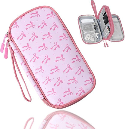 COSHAYSOO Travel Gifts for Women College Teen Girls Trip Favors Pink Birthday Gift Ideas, Electronics Cord Cable Organizer Bag Tech Pouch Case Gadgets Accessories Cruise Airplane Essentials, Bowknot