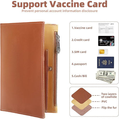 Slim Passport Holder for Man & Women, Compact Leather Passport Wallet with Card Holders SIM Slots and Zippered Pocket, for Secure Traveling and Documentation Organizer (Brown)