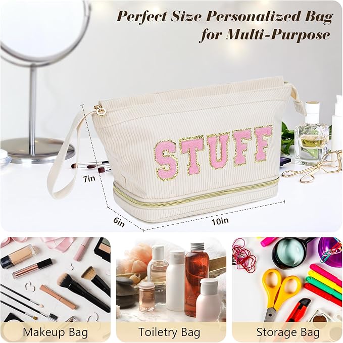 Travel Make up Bag Double Layer Cosmetic Bag Gift for Women Preppy Stuff Bag for Her Mom Girlfriend Wife Teacher 12 13 14 15 16 Years Old Teen Girl Gifts Trendy Bag