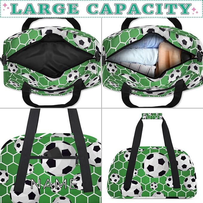 Personalized Kids Duffel Bag for Girls & Boys - Travel, Soccer, Sport Pattern - Custom Gym Overnight Weekender Tote Carry-On Teen Dance Bag