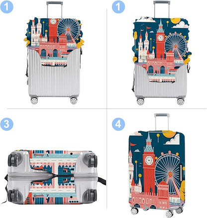 Luggage Cover Washable Suitcase Protector Anti-Scratch,Stretchable Fit for 20-34Inch Luggage Durable Travel Bag Cover with Zipper Closure (London, XL(fits 32-34Inch suitcase))