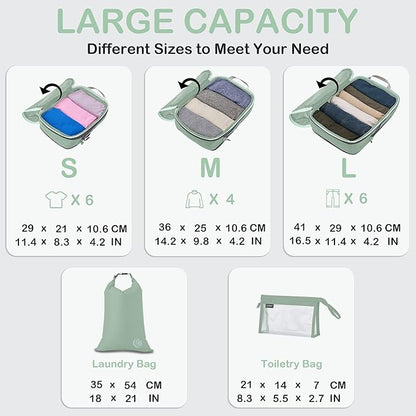 Cipway Compression Packing Cubes, Ultralight Luggage Organizer Bags with Laundry Bags and Clear Toiletries Bag, Travel Essentials for Carry on Suitcase (6 Piece,Sage Green)