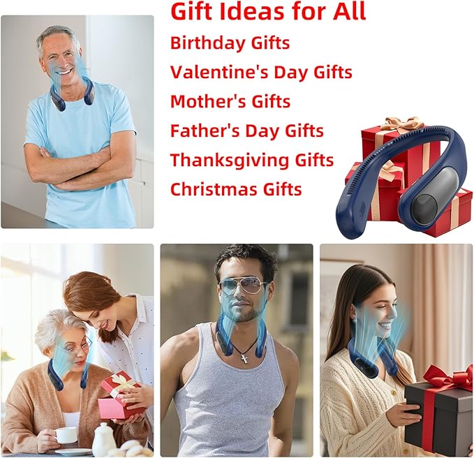 Portable Neck Fan,Personal Wearable Bladeless Fan,LED Display,4-Speeds,6000mAh USB Rechargeable,360° Strong Cooling Wind,Hands Free,Long Lasting,Birthday Gifts for Men Women Dad Mom (Blue)