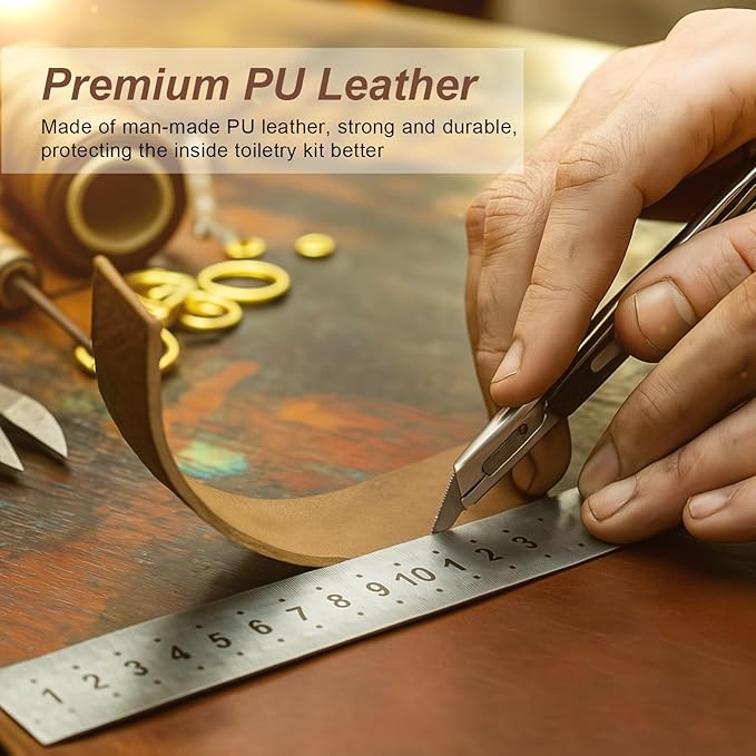 Travel Toiletry Bag for Men and Women, Travel Shaving Dopp Kit Water-resistant Bathroom Toiletries Organizer PU Leather Cosmetic Bags (Dark Brown)