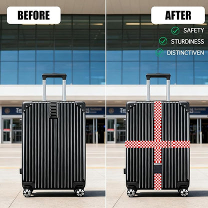 Nuxovilar Luggage Straps of 2 Set Red White Checkered Pattern, 1.96x90.5 inches - Luggage Straps for Suitcases, Suitable for Road Trips, Business Travel, Daily Commute