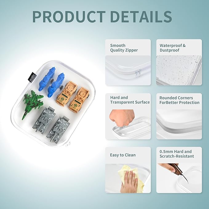 Hard Sided Clear Zipper Case for Storage- Professional-Grade Plastic Clear Zipper Pencil Case,Toy Storage Bins, Toiletry Pouch, Travel Organizer, Cosmetic Bag（White,2 Pack, M）