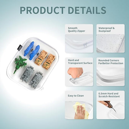 Hard Sided Clear Zipper Case for Storage- Professional-Grade Plastic Clear Zipper Pencil Case,Toy Storage Bins, Toiletry Pouch, Travel Organizer, Cosmetic Bag（White,2 Pack, L）