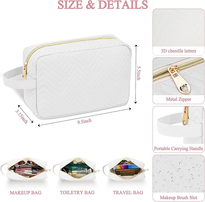 Personalized Initial Makeup Bag Trendy Stuff Leather Waterproof Cosmetic Bag Travel Toiletry Bag, Christmas/Thanksgiving/Halloween Gifts Makeup Organizer Case for Women Girls Mom Girlfriend Wife