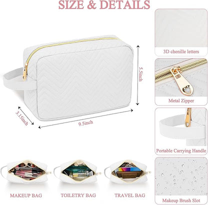 Personalized Initial Makeup Bag Trendy Stuff Leather Waterproof Cosmetic Bag Travel Toiletry Bag, Christmas/Thanksgiving/Halloween Gifts Makeup Organizer Case for Women Girls Mom Girlfriend Wife