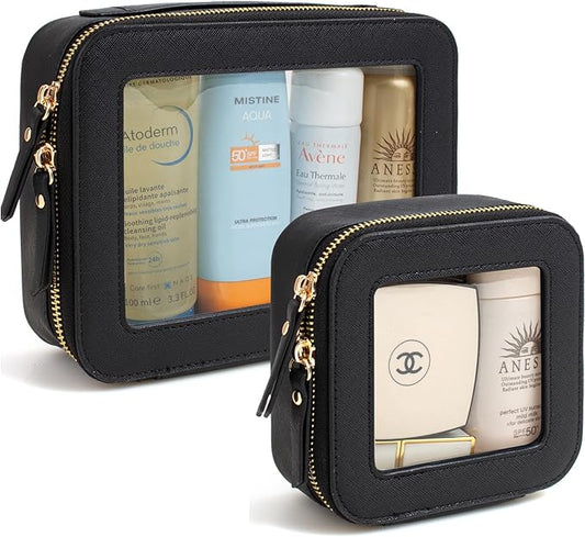 KOTORA Small Makeup Bag for Purse Cute Travel Makeup Bag Clear Cosmetic Bag with Zipper, Car Make Up Bag Organizer Storage Traveling Car Accessories Travel Essentials for Women (Black)