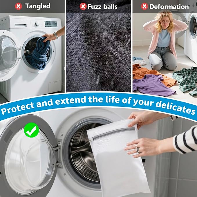 Laundry Bag Backpack with 3 Sizes Mesh Wash Bags and Shoulder Straps Foldable Clothes Hamper Bag with Drawstring Closure for College, Apartment, Laundromat (Blue)