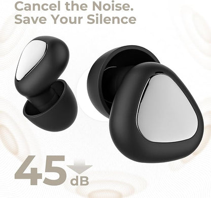 Ear Plugs for Sleeping, 45dB Noise Reduction Reusable Earplugs for Snoring, Travel, Work & Concerts, Hearing Protection with 8-Size (XS-L) Ear Tips - Black