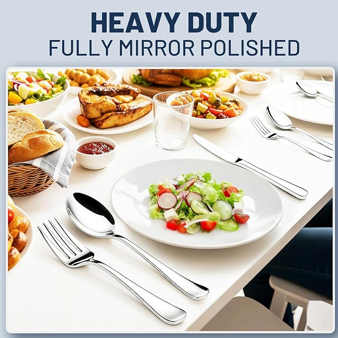 KIKCOIN 30 Pack Silverware Set for 6, Balanced Weight Stainless Steel Flatware Set, Mirror Polished Spoons And Forks Knife Set, Heavy Duty Cutlery Utensils Set for Home Kitchen Restaurant Wedding