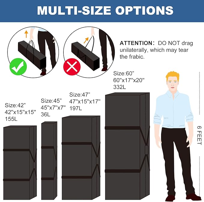 COOLBEBE 45 Inch Tripod Carrying Case - 45x7x7 Inch Storage Bag for Light Stands, Fishing Rods, Tent Poles, and Camera Gear, Water Resistant, Black