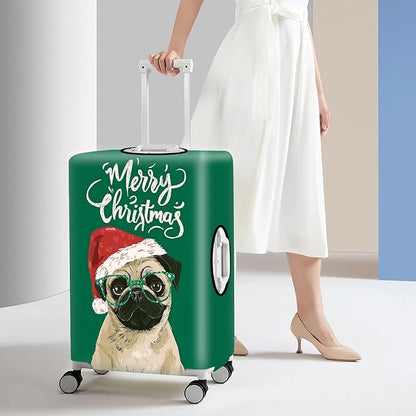 Christmas Pug Luggage Cover, Washable Cute Dog Suitcase Cover, Animal Lover Suitcase Protector Anti-scratch Bag cover, M