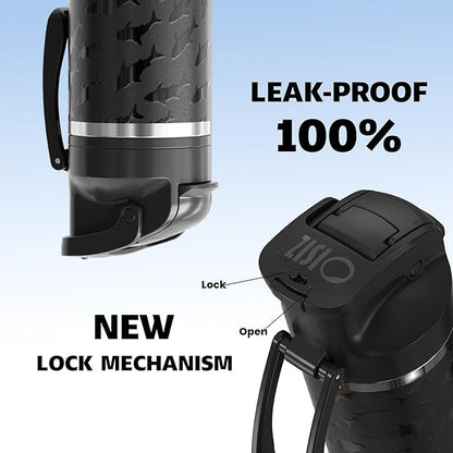 OISIZ Insulated Water Bottle 24 oz with 2 in 1 Spout and Straw Lid,One Click Safety Lock,100% Leakproof,Keep Cold 24H,Vacuum Stainless Steel Water Bottle for School,Travel and Sports,Dishwasher Safe