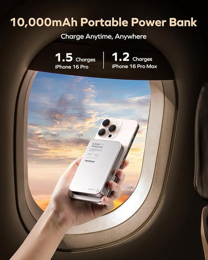 MOMAX Magnetic Power Bank 10000mAh, 20W Fast Charging, Wireless Portable Charger for iPhone 16/15/14/13/12 Series, Magsafe Compatible, USB-C Cable Included