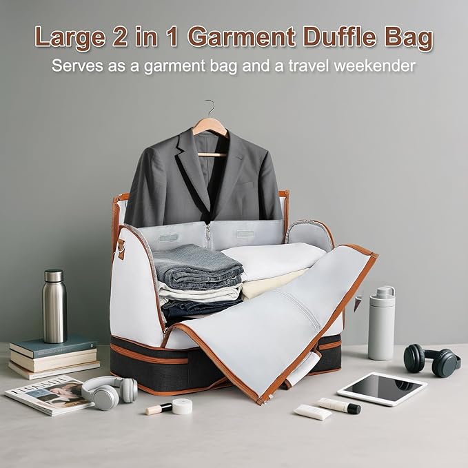 Garment Duffle Bag for Travel - Convertible Carry on Garments Duffel Bags Travel Bag for Women Men Large Weekender Bag with Shoes Compartment 3 in 1 Hanging Clothes Suit Dress Bag 3pcs Set