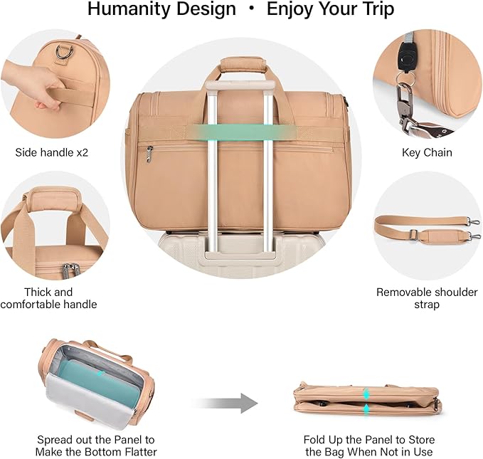 Hanke Carry On luggage Bags for Travel, Large Foldable Duffle Bag for Travel, Softside Lightweight Travel Bag Carry On Bags for Airplanes Women, Travel Tote Bags for Women Men.（Pink）