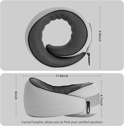 Travel Pillow, Memory Foam Neck Pillow Airplane for Long Flights, Portable Plane Cars Sleeping Travel Accessories with Eye Masks Earplugs (Light Gray)