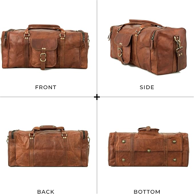 Berliner Bags Vintage Genuine Leather Duffle Bag New York XL for Travel or the Gym, Weekender, Travel Bag, Overnight Bag for Men and Women - Brown