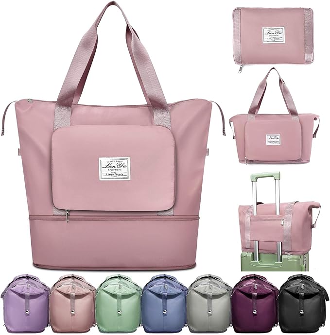 Ranslen Large Capacity Folding Travel Bag,Expansion Travel Duffel Bag with Dry and Wet Separation Portable Travel Duffel Bag