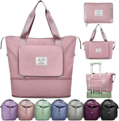 Ranslen Large Capacity Folding Travel Bag,Expansion Travel Duffel Bag with Dry and Wet Separation Portable Travel Duffel Bag